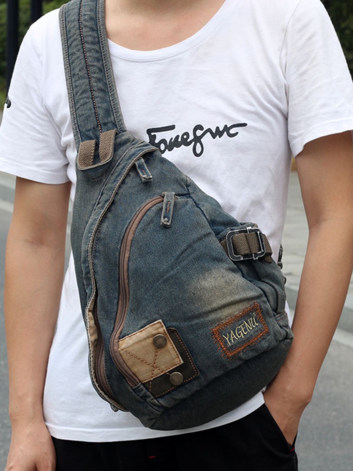 Retro Vintage Korean Fashion - Bolso Bandolera Retro de Mezclilla, Unisex,