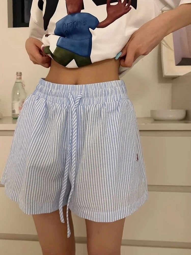 Retro Vintage Korean Fashion - Pantalones cortos a rayas Y2k para