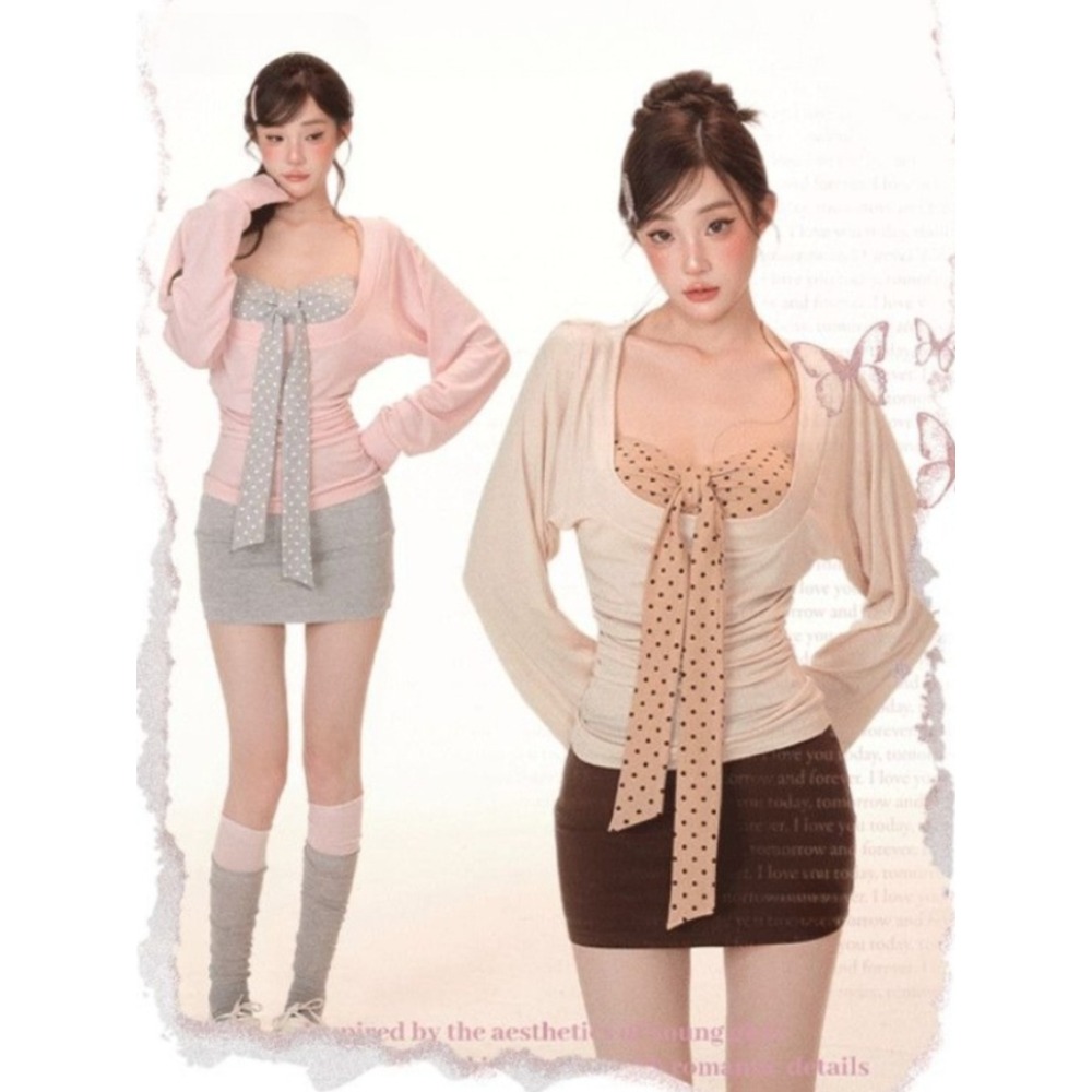 Retro Vintage Korean Fashion - Conjunto de 2 piezas de blusa