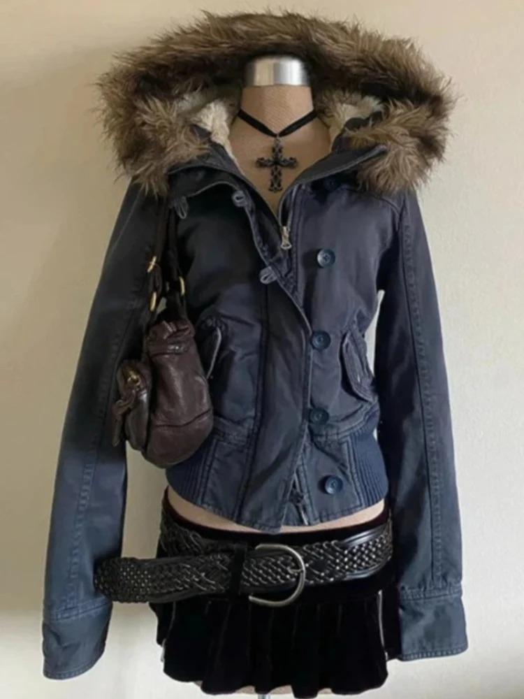 Retro Vintage Korean Fashion - Parkas y Abrigos de Piel Sintética