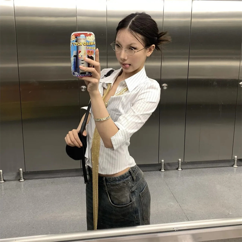 Camisa a Rayas para Mujer, Blu - Retro Vintage Korean Fashion reseña y precio