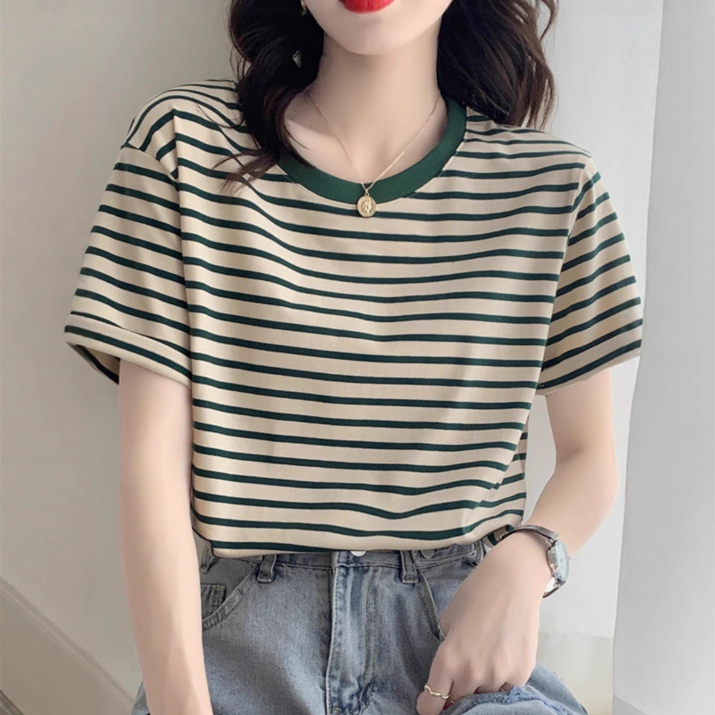 Camiseta Vintage a Rayas para  - Retro Vintage Korean Fashion reseña y precio